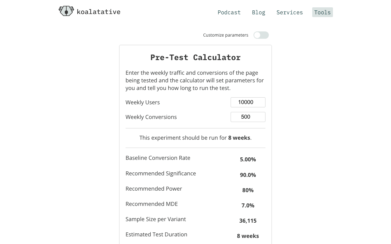Pre-Test Calculator