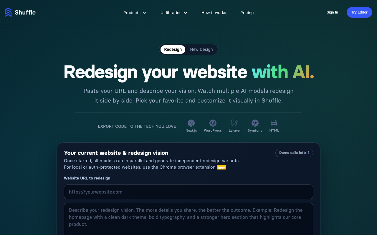 AI Website Redesign by Shuffle