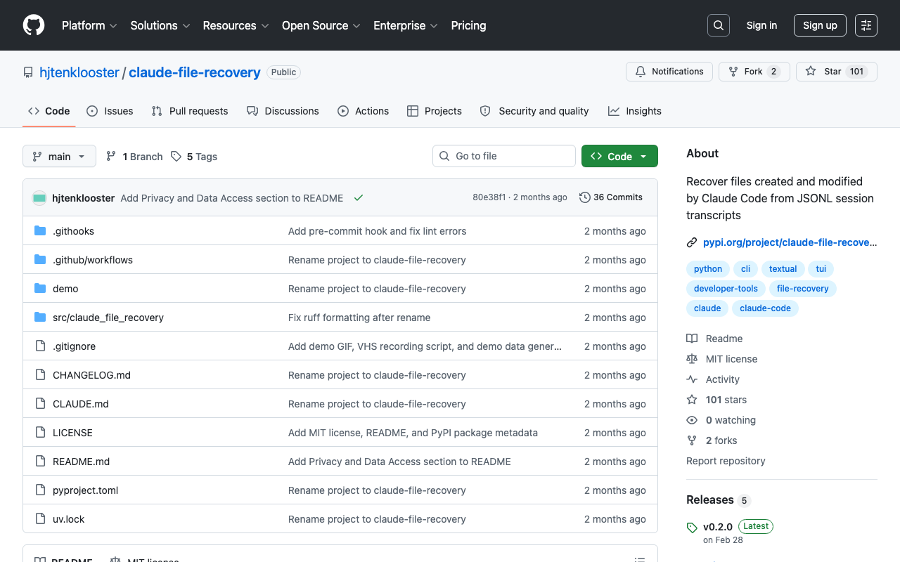Claude-File-Recovery, recover files from your ~/.claude sessions